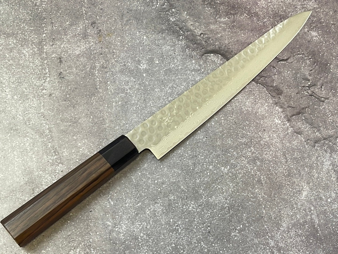Yoshimune Sujihiki Damascus Hammered Finish Knife 240mm (9.4in) Stainless Clad AUS10