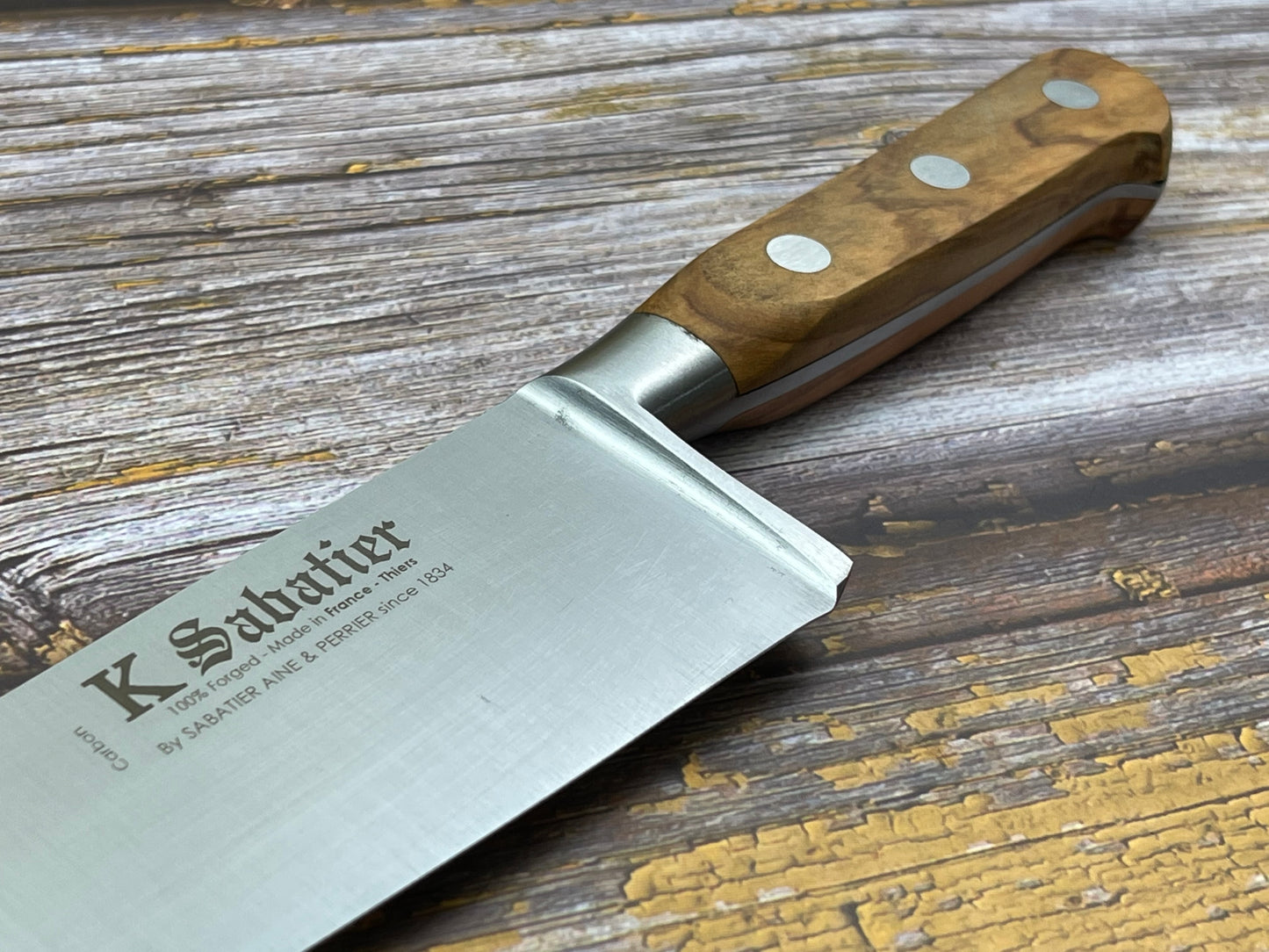 K Sabatier Chef Knife 230mm - CARBON STEEL - OLIVE WOOD HANDLE