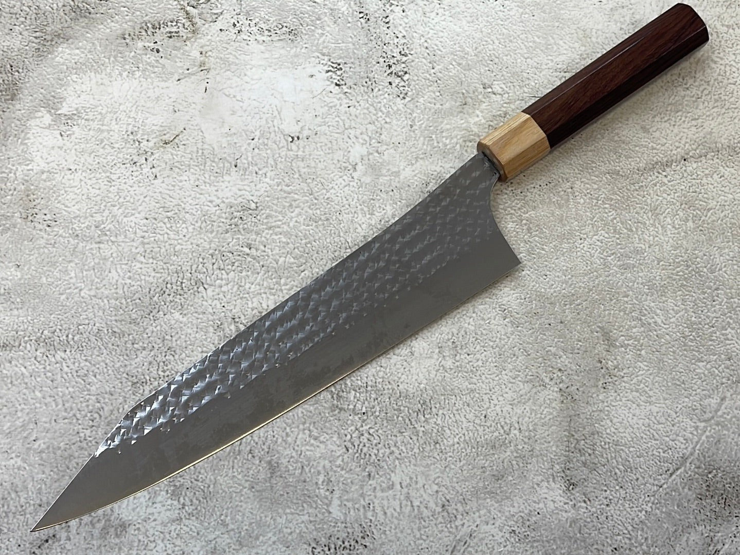 Yu Kurosaki R2(SG2) Hammered SENKO-EI WA RS8H Japanese Gyuto 240mm with Brown-Ring Octagonal Handle