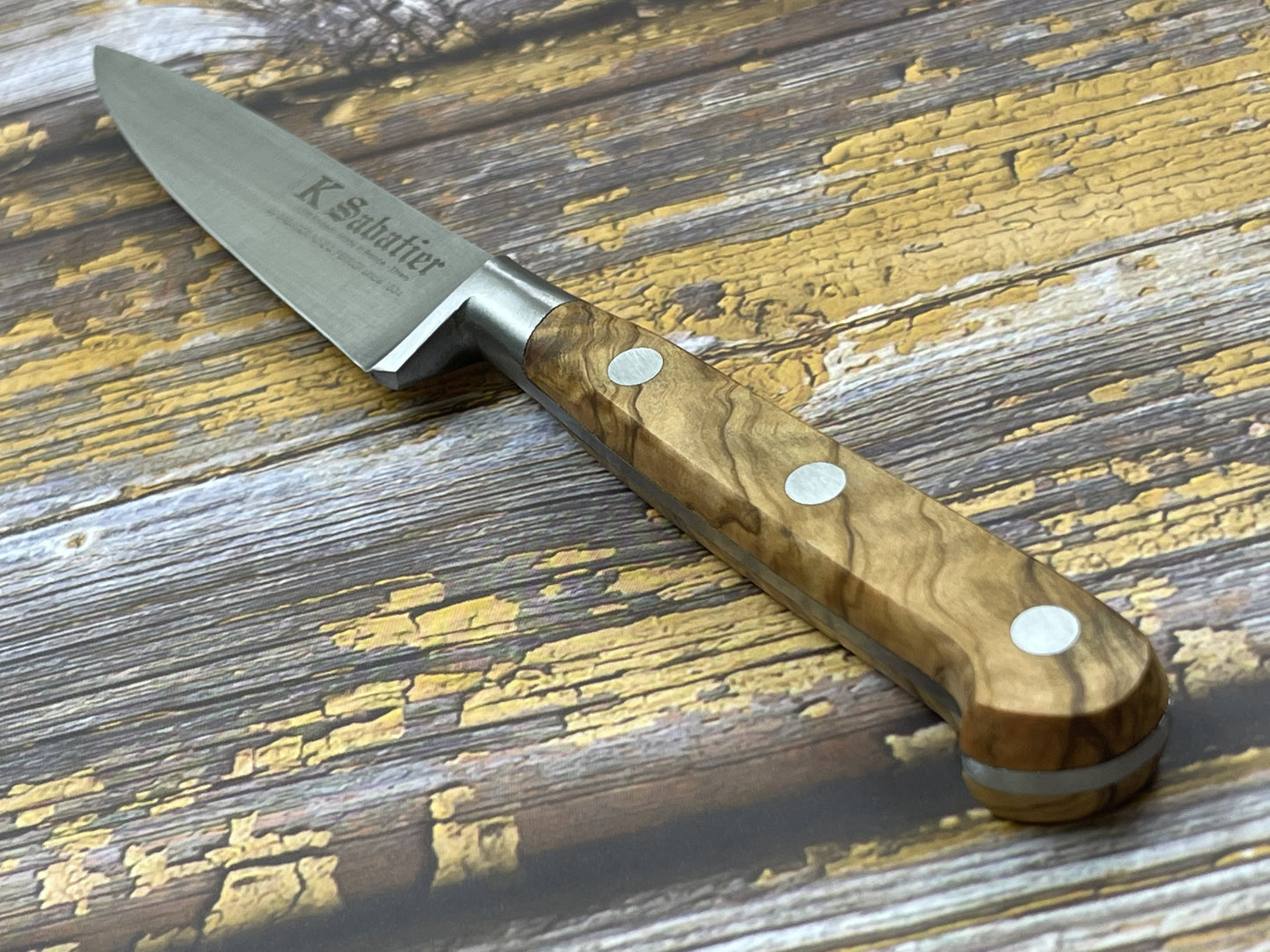 K Sabatier Paring Knife 100mm - CARBON STEEL - OLIVE WOOD HANDLE