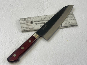 Tsunehisa Aogami Super Kuro Tsutime Santoku Knife 180mm - Made in Japan 🇯🇵 Red Pakka Wood Handle