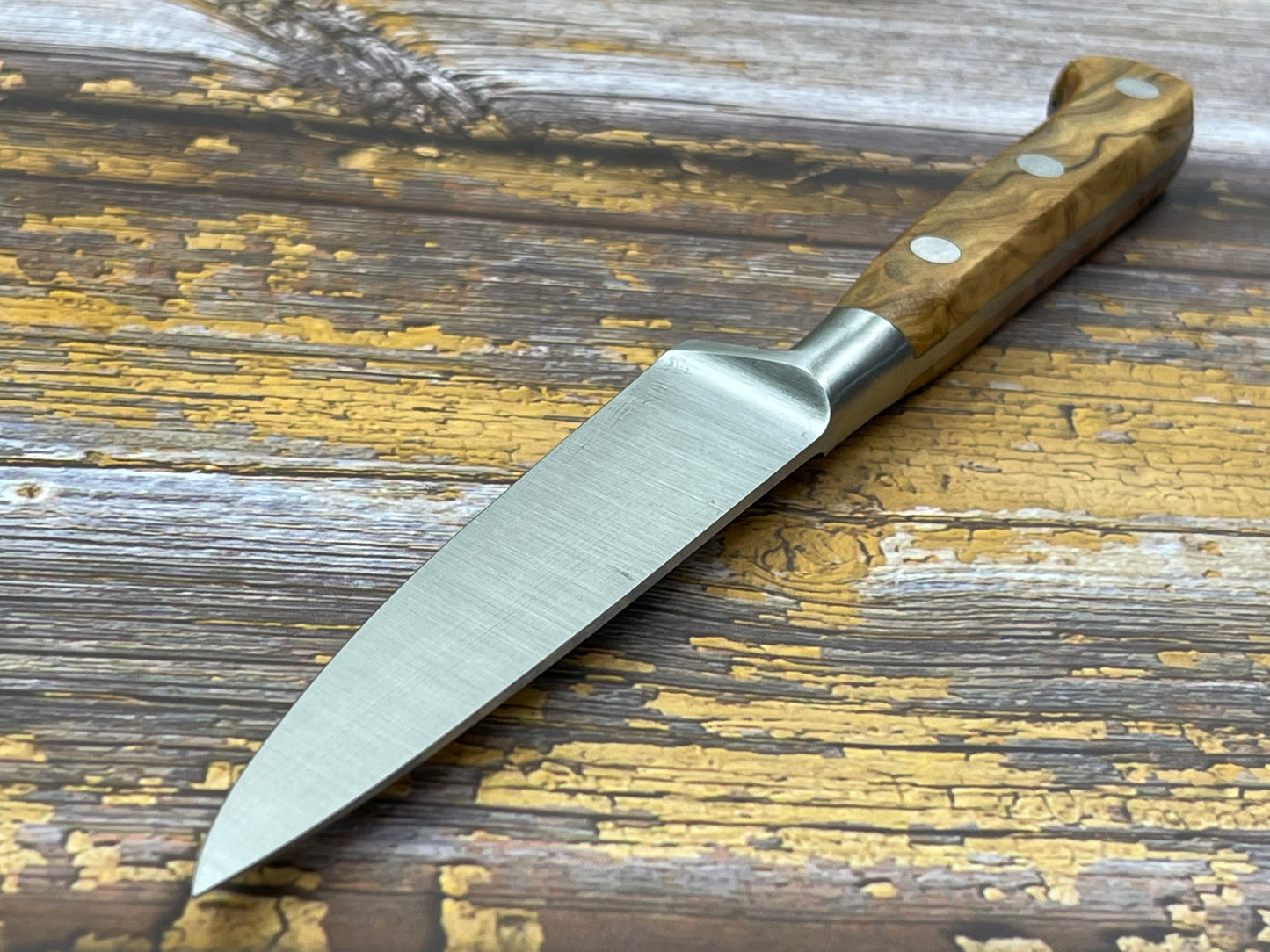 K Sabatier Paring Knife 100mm - HIGH CARBON STEEL - OLIVE WOOD HANDLE