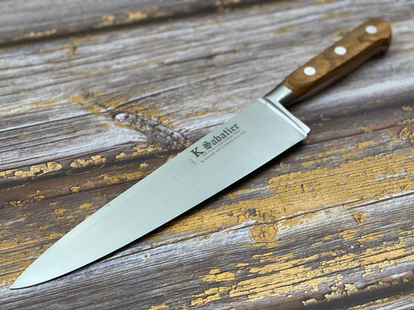K Sabatier Chef Knife 230mm - CARBON STEEL - OLIVE WOOD HANDLE
