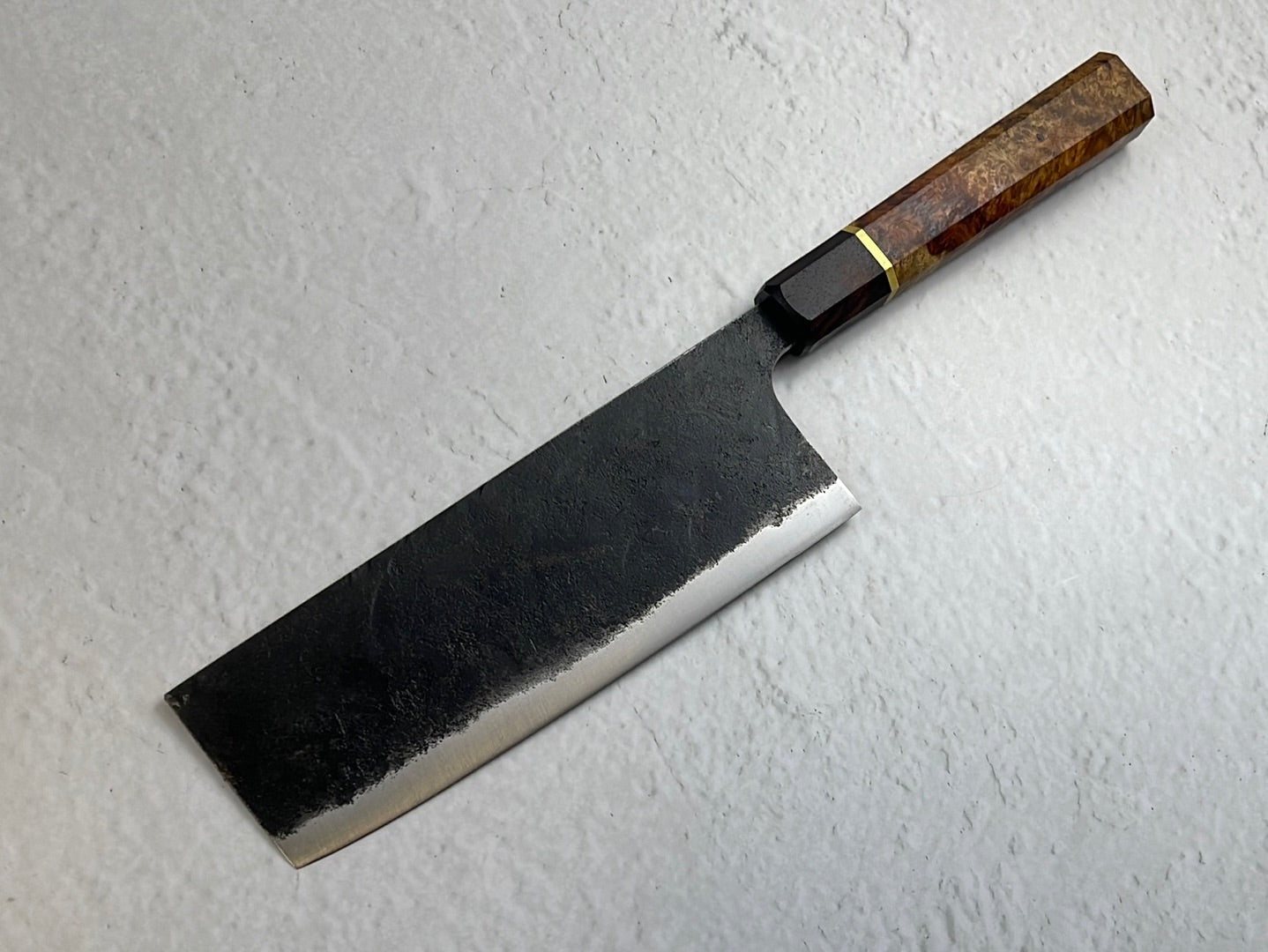 Nakiri 170mm Kurouchi Gold Amboyna Burl & Rosewood with Brass Spacer
