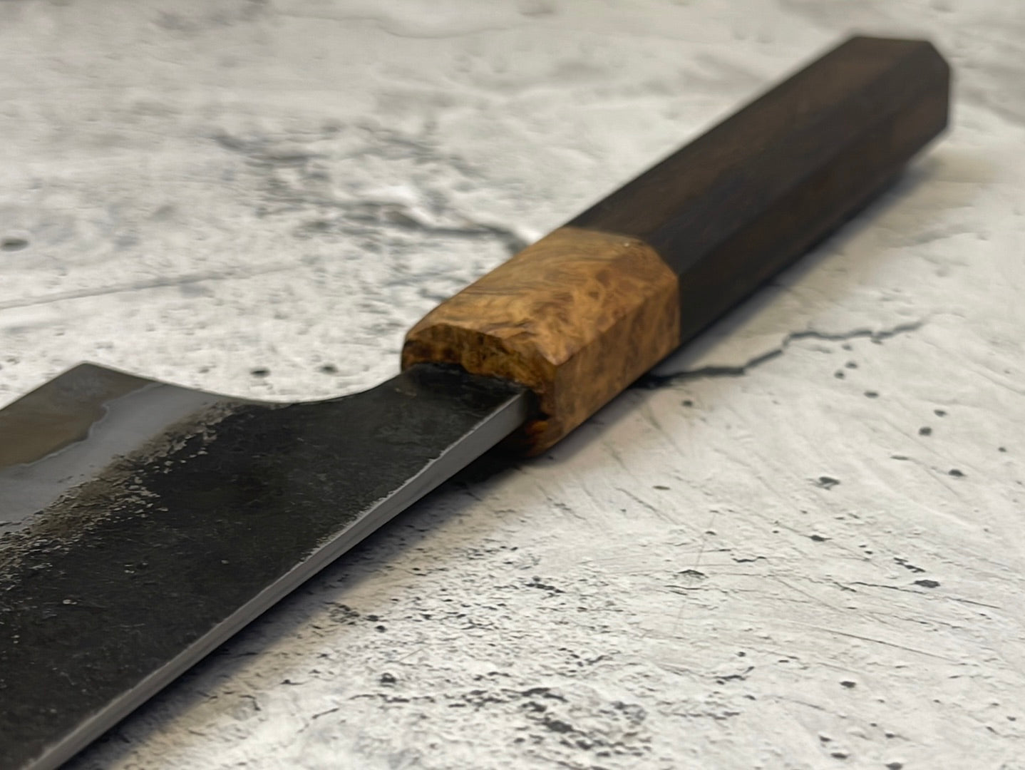 SanMai K-Tip Gyuto 230mm Kurouchi Kasumi, Amboyna Burl & Rosewood Handle