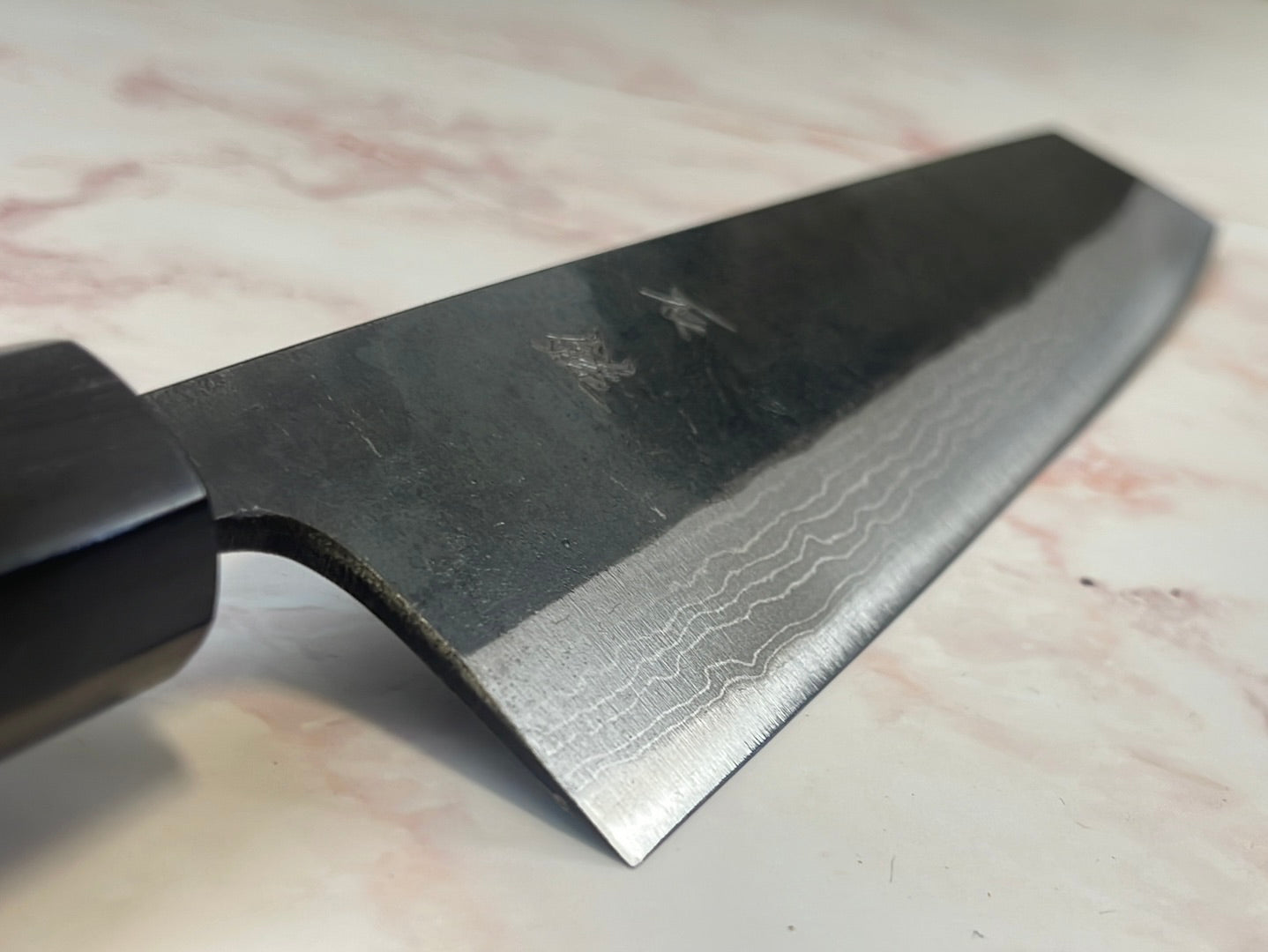 Yoshimune Kiritsuke Kurouchi 240 mm (9.4 in) Aogami (Blue) #2 Damascus (17 layers) Double-Bevel