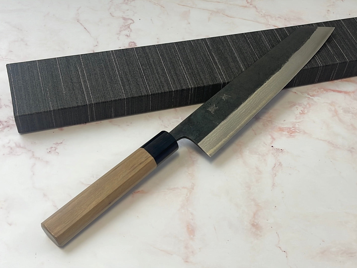 Yoshimune Kiritsuke Kurouchi 240 mm (9.4 in) Aogami (Blue) #2 Damascus (17 layers) Double-Bevel