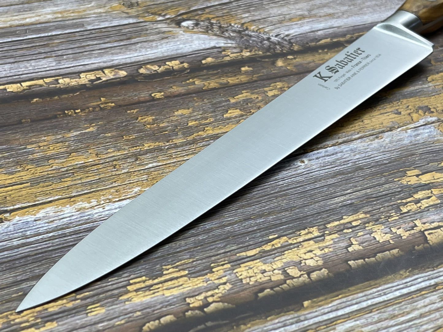 K Sabatier Slicing Knife 200mm - CARBON STEEL - OLIVE WOOD HANDLE