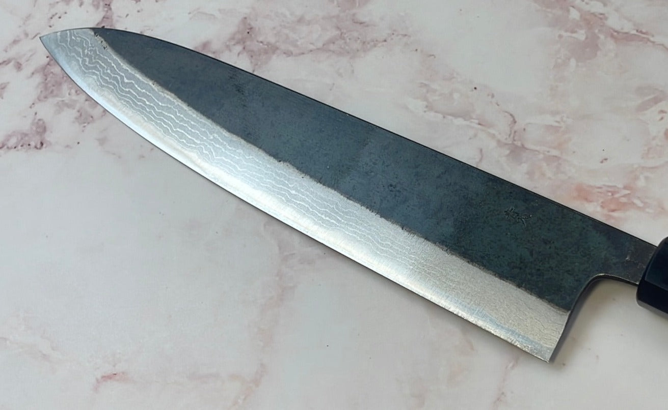 Yoshimune Gyuto Kurouchi 240 mm (9.4 in) Aogami (Blue) #2 Damascus (17 layers) Double-Bevel