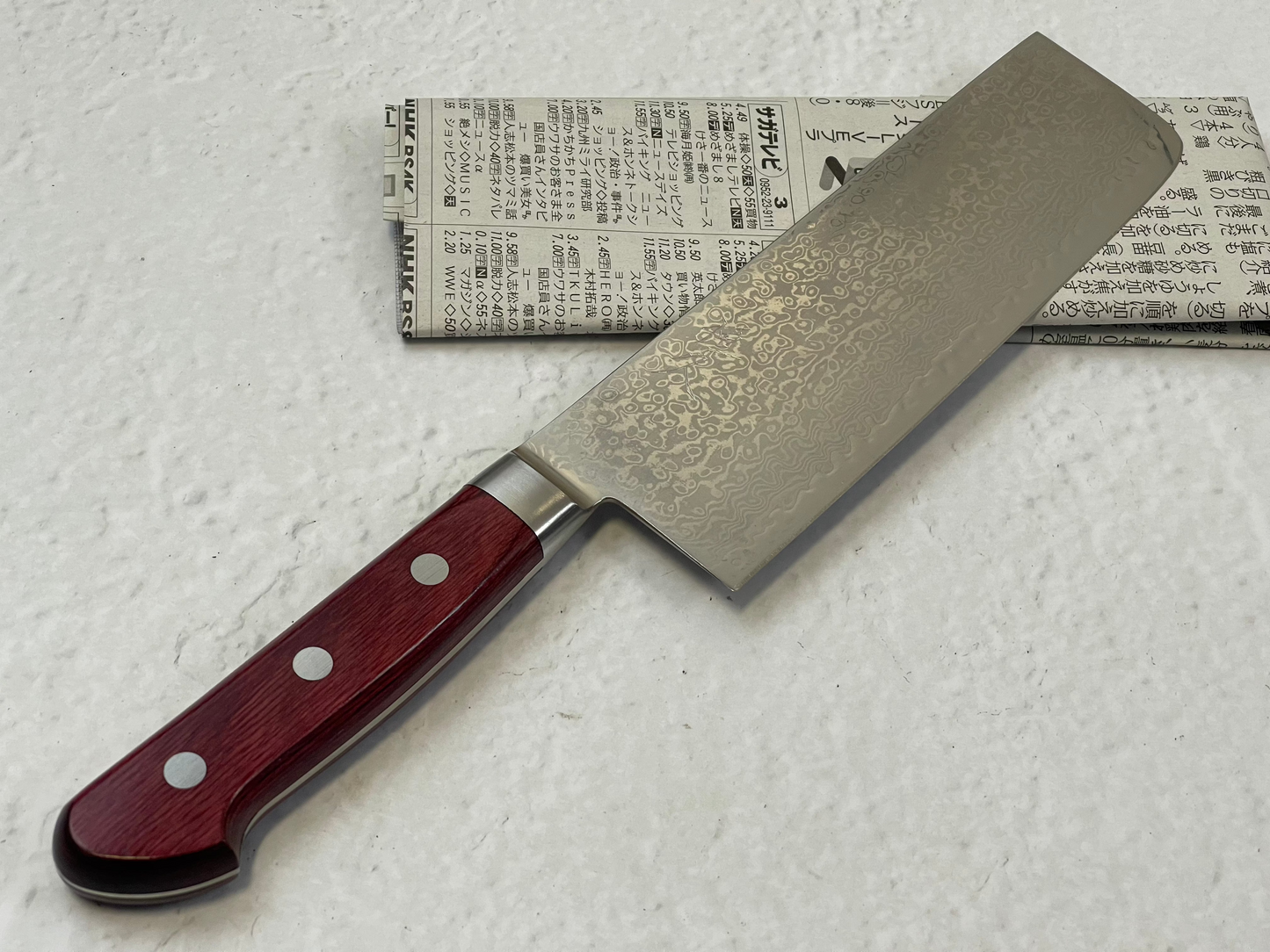 Tsunehisa VG10 33-Layer Damascus Nakiri 180mm Red Pakka Handle - Made in Japan 🇯🇵