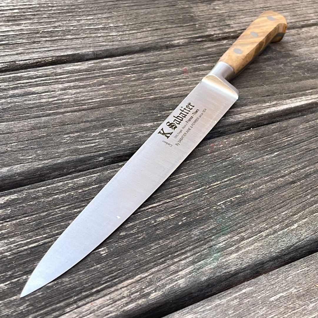 K Sabatier Flexible Slicing Knife 200mm - CARBON STEEL - OLIVE WOOD HANDLE
