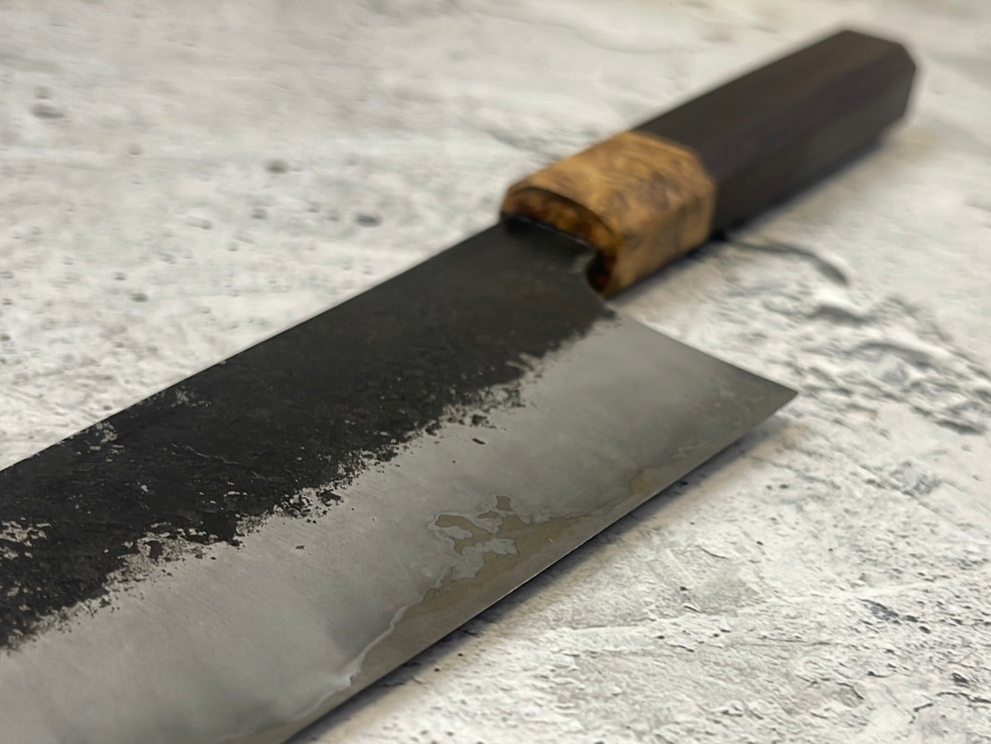 SanMai K-Tip Gyuto 230mm Kurouchi Kasumi, Amboyna Burl & Rosewood Handle