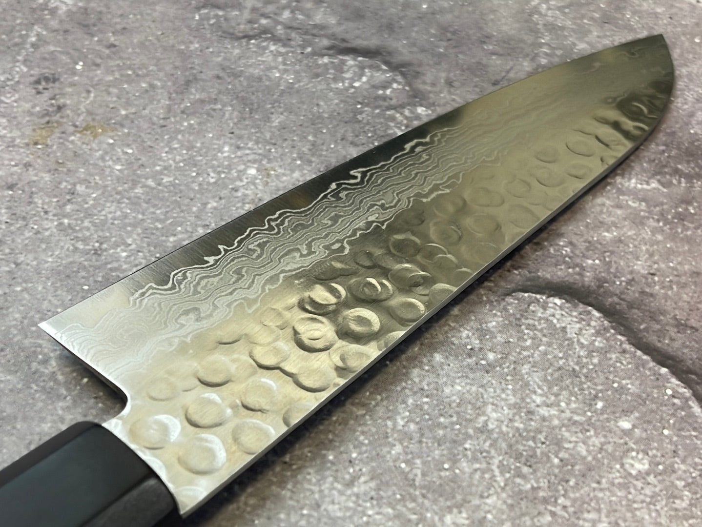Yoshimune Santoku Damascus Hammered Finish Knife 180mm (7in) Stainless clad AUS10
