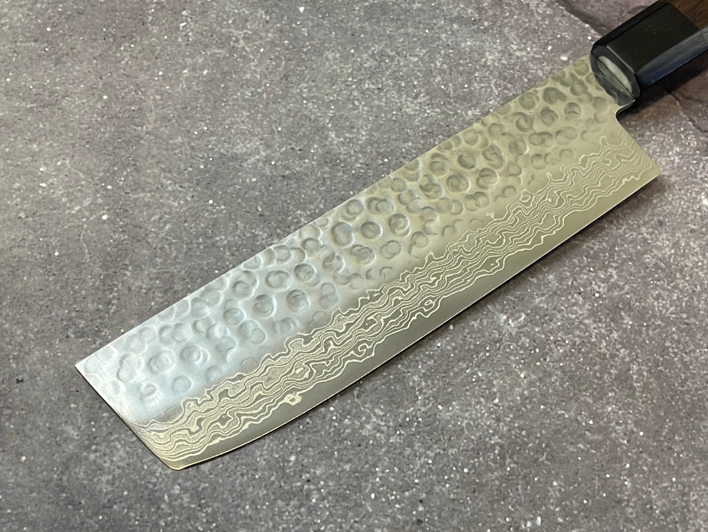 Yoshimune Nakiri Damascus Hammered Finish Knife 160mm (6.1in) Stainless clad AUS10