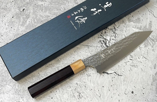 Yu Kurosaki R2(SG2) Hammered SENKO-EI WA RS8H Japanese Chef's Bunka 165mm with Brown-Ring Octagonal Handle