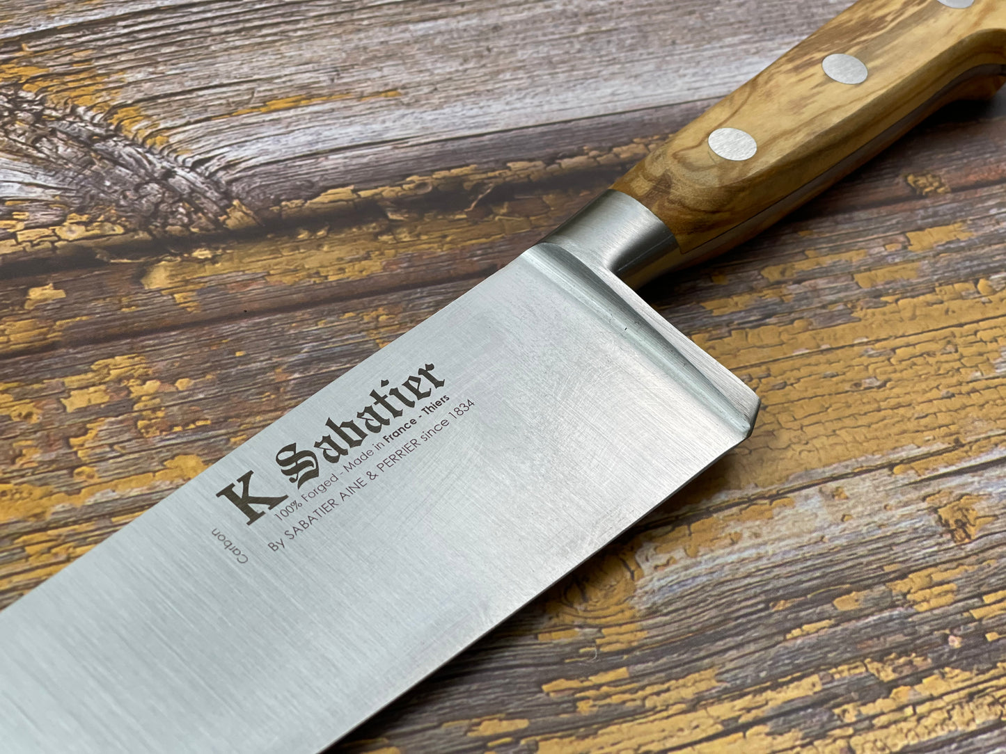 K Sabatier Chef Knife 250mm - CARBON STEEL - OLIVE WOOD HANDLE