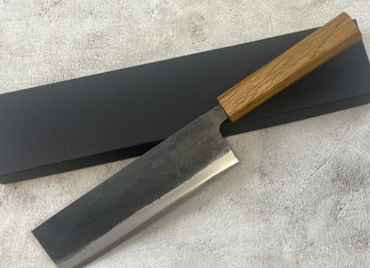 Tsukasa Shiro Kuro 165mm Nakiri - Shirogami Steel - Oak Octagnon Handle