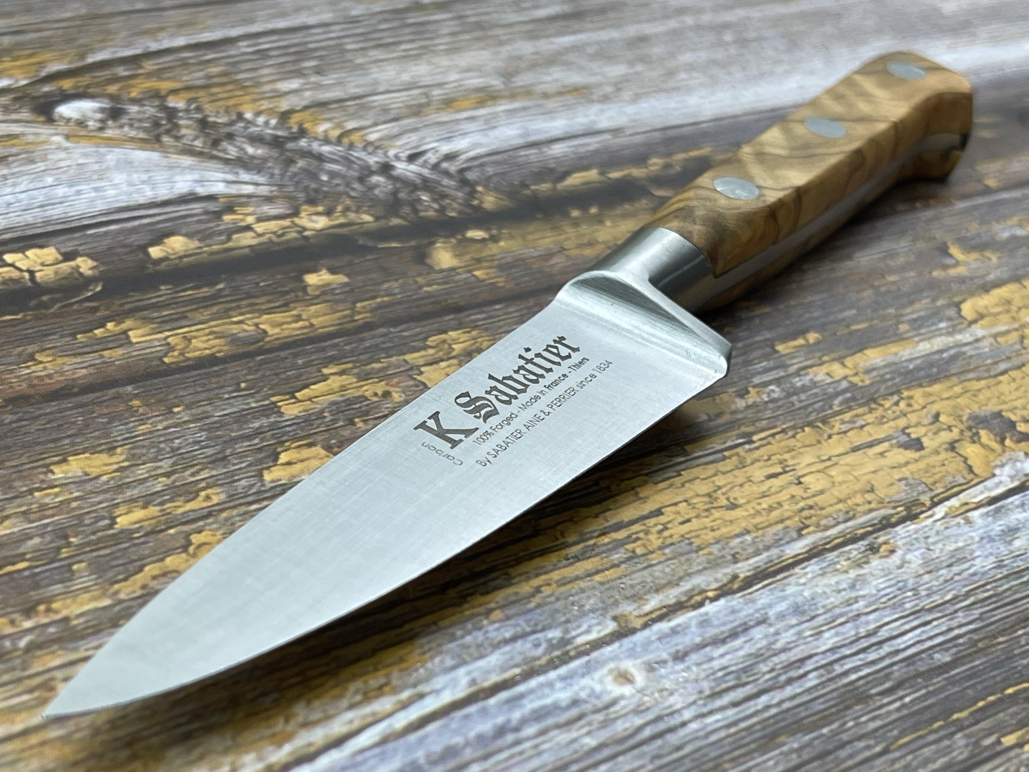 Sabatier 4 Paring Knife Carbon Steel with Olivewood Handle — Flotsam + Fork