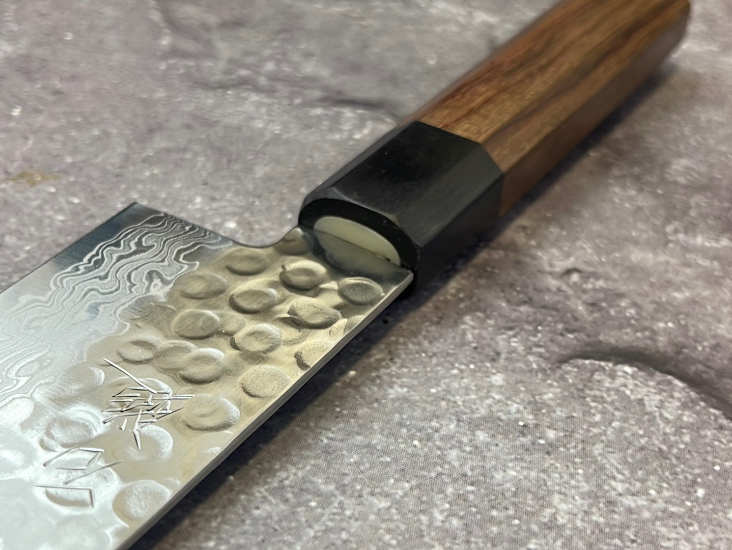 Yoshimune Santoku Damascus Hammered Finish Knife 180mm (7in) Stainless clad AUS10