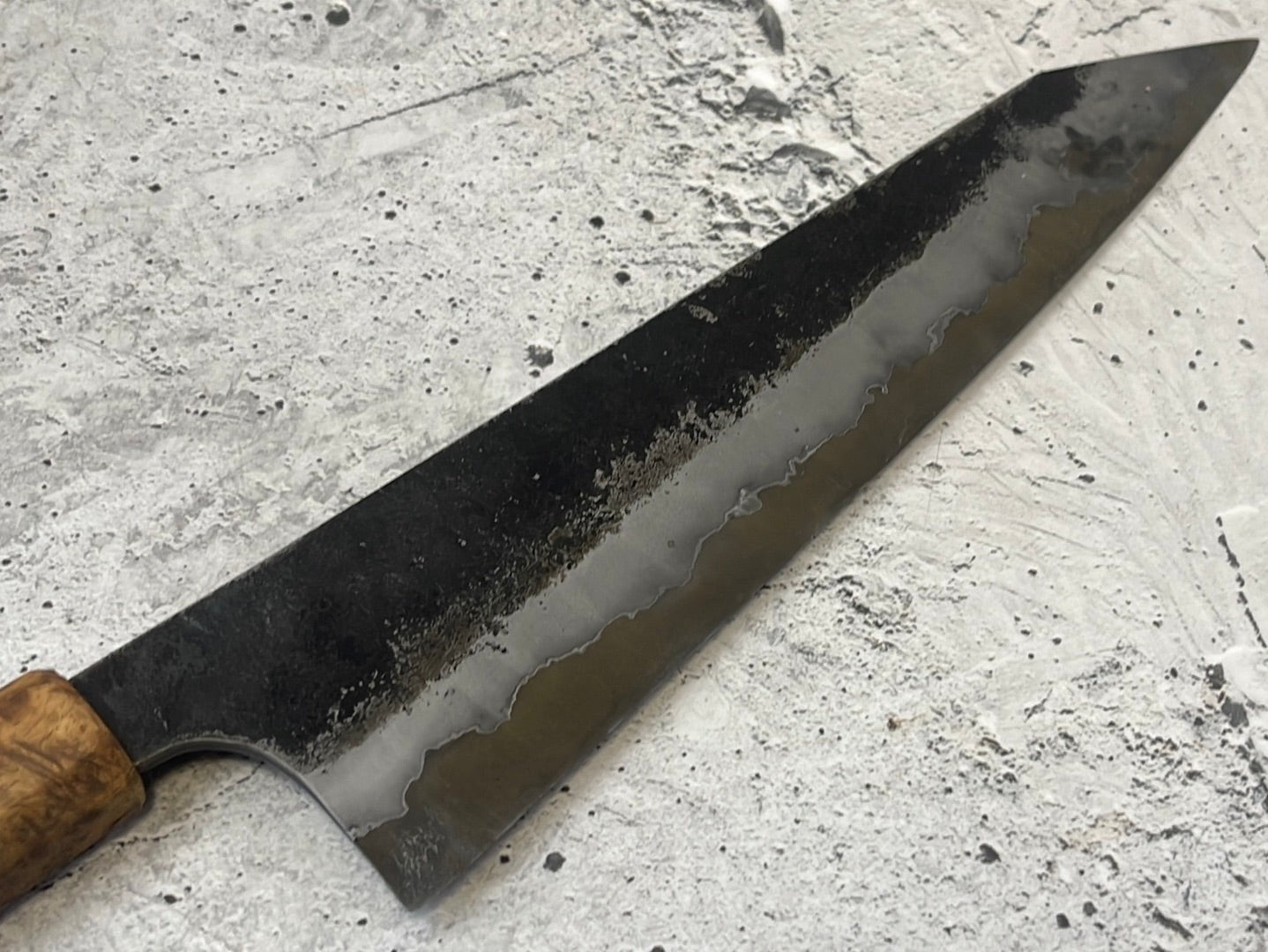 SanMai K-Tip Gyuto 230mm Kurouchi Kasumi, Amboyna Burl & Rosewood Handle