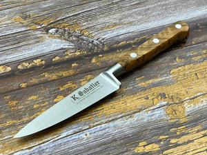 K Sabatier Paring Knife 100mm - HIGH CARBON STEEL - OLIVE WOOD HANDLE