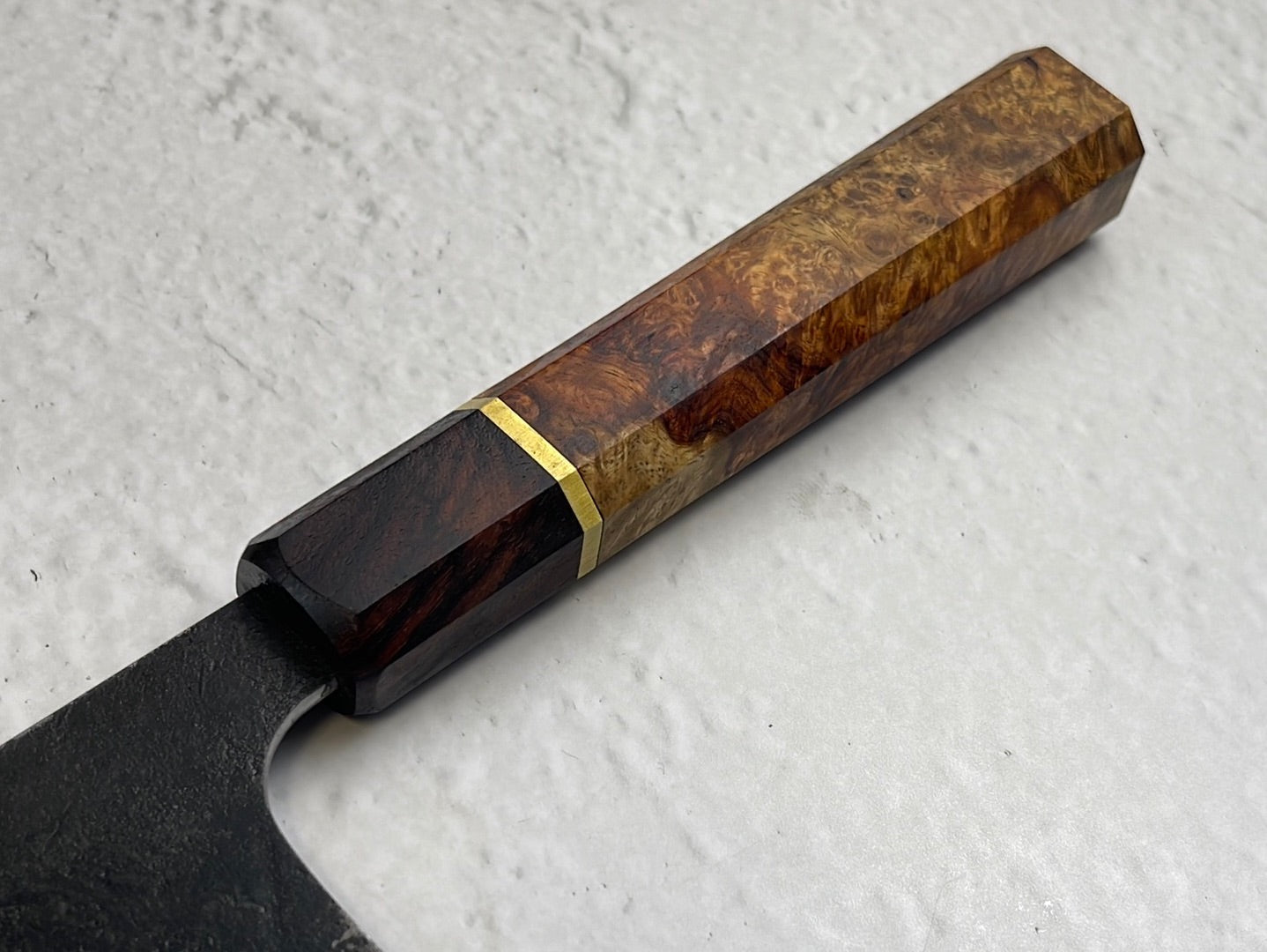 Nakiri 170mm Kurouchi Gold Amboyna Burl & Rosewood with Brass Spacer