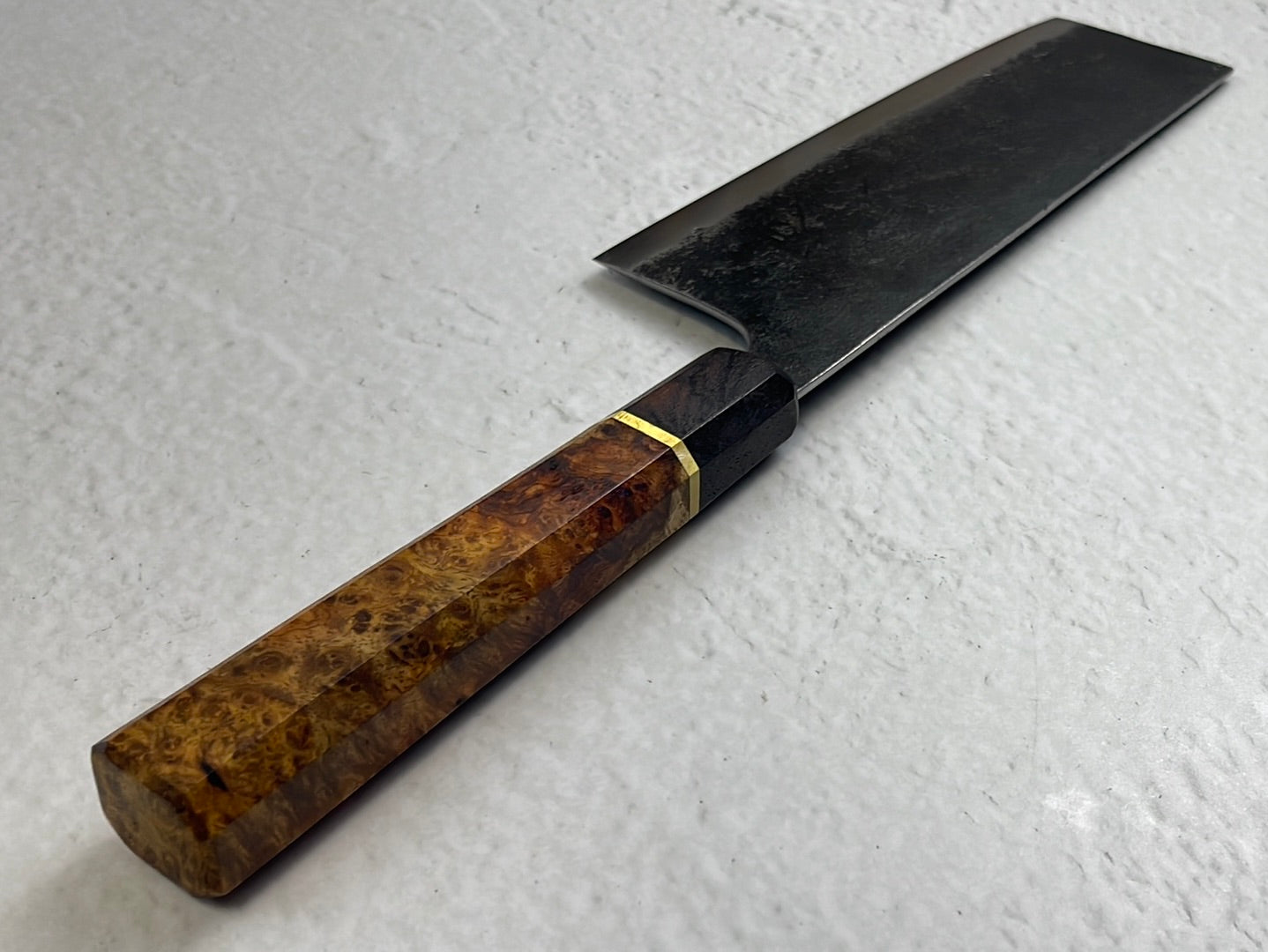 Nakiri 170mm Kurouchi Gold Amboyna Burl & Rosewood with Brass Spacer