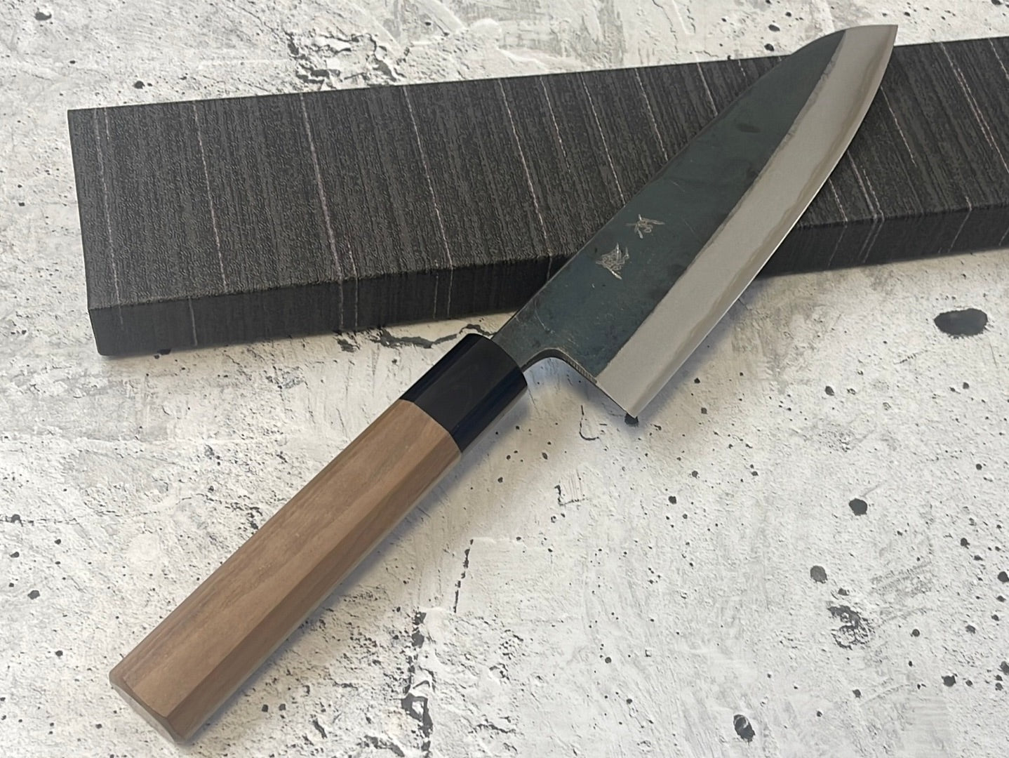 Yoshimune Santoku Kurouchi 180 mm (7.1 in) Aogami (Blue) #2 Double-Bevel