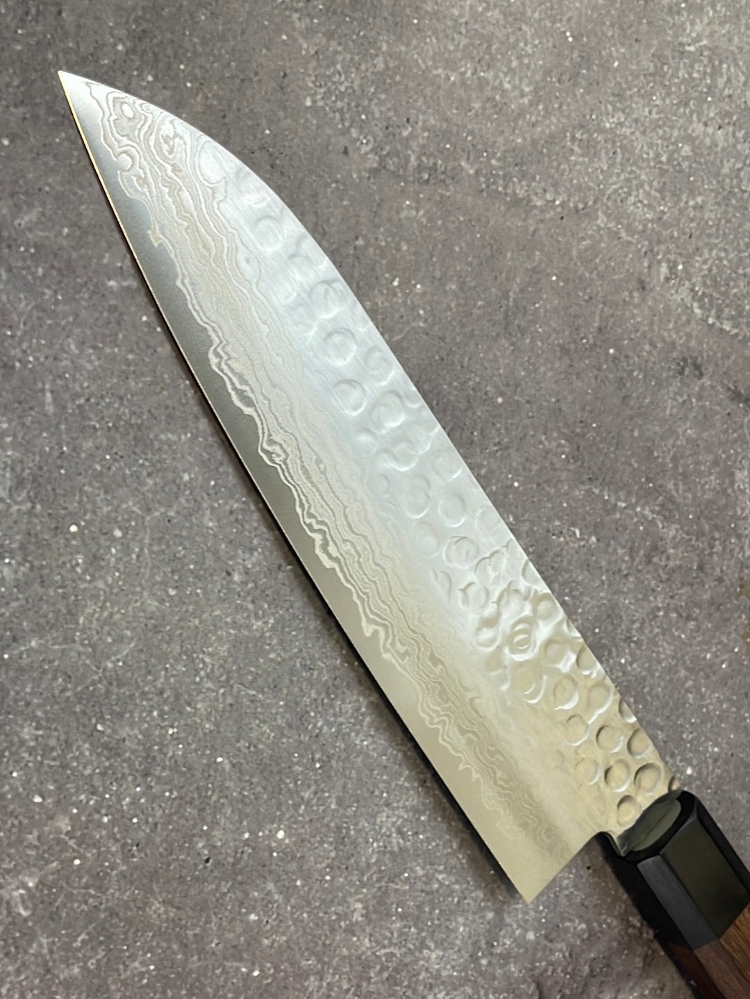 Yoshimune Santoku Damascus Hammered Finish Knife 180mm (7in) Stainless clad AUS10