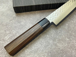 Yoshimune Sujihiki Damascus Hammered Finish Knife 240mm (9.4in) Stainless Clad AUS10