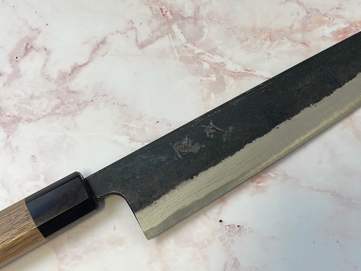 Yoshimune Kiritsuke Kurouchi 210 mm (8.2 in) Aogami (Blue) #2 Damascus (17 layers) Double-Bevel
