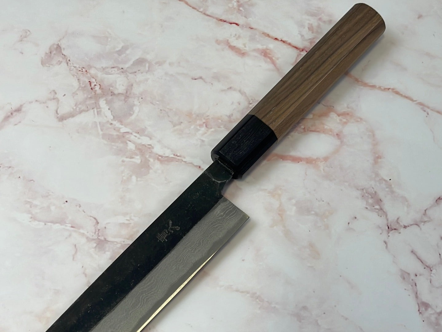 Yoshimune Sujihiki Kurouchi 240mm(9.4 in) Aogami (Blue) No.2 Damascus (17layers) Double-Bevel