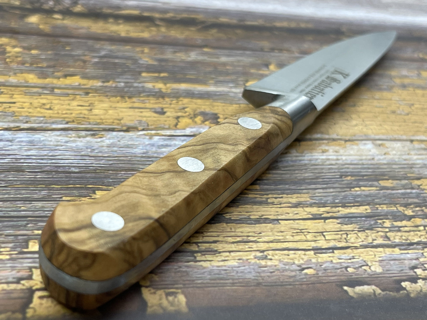 K Sabatier Paring Knife 100mm - CARBON STEEL - OLIVE WOOD HANDLE