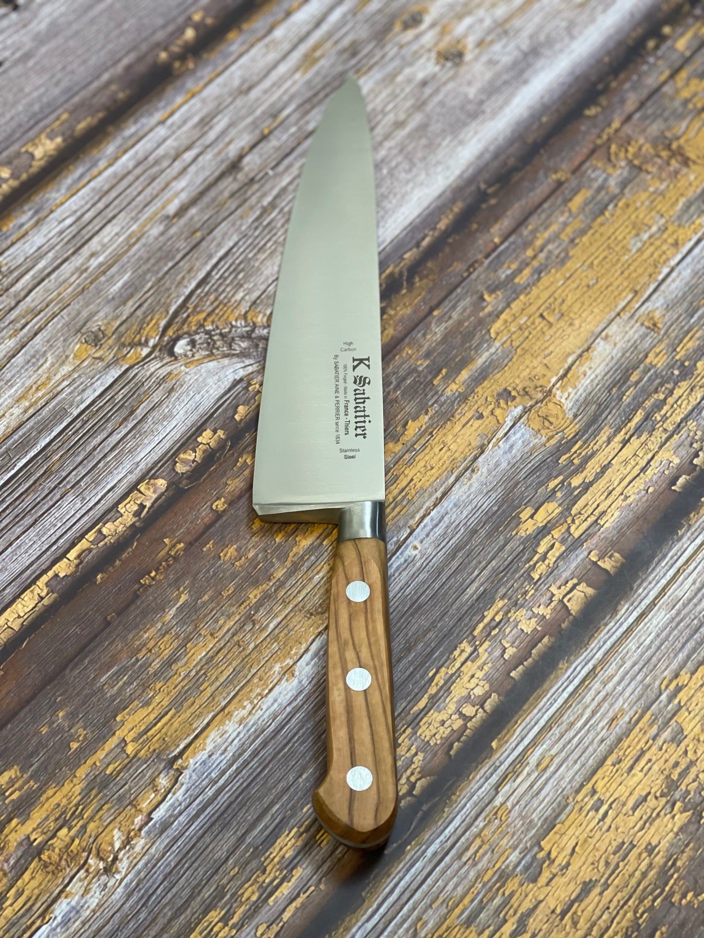 K Sabatier Chef Knife 230mm - HIGH CARBON STEEL - OLIVE WOOD HANDLE