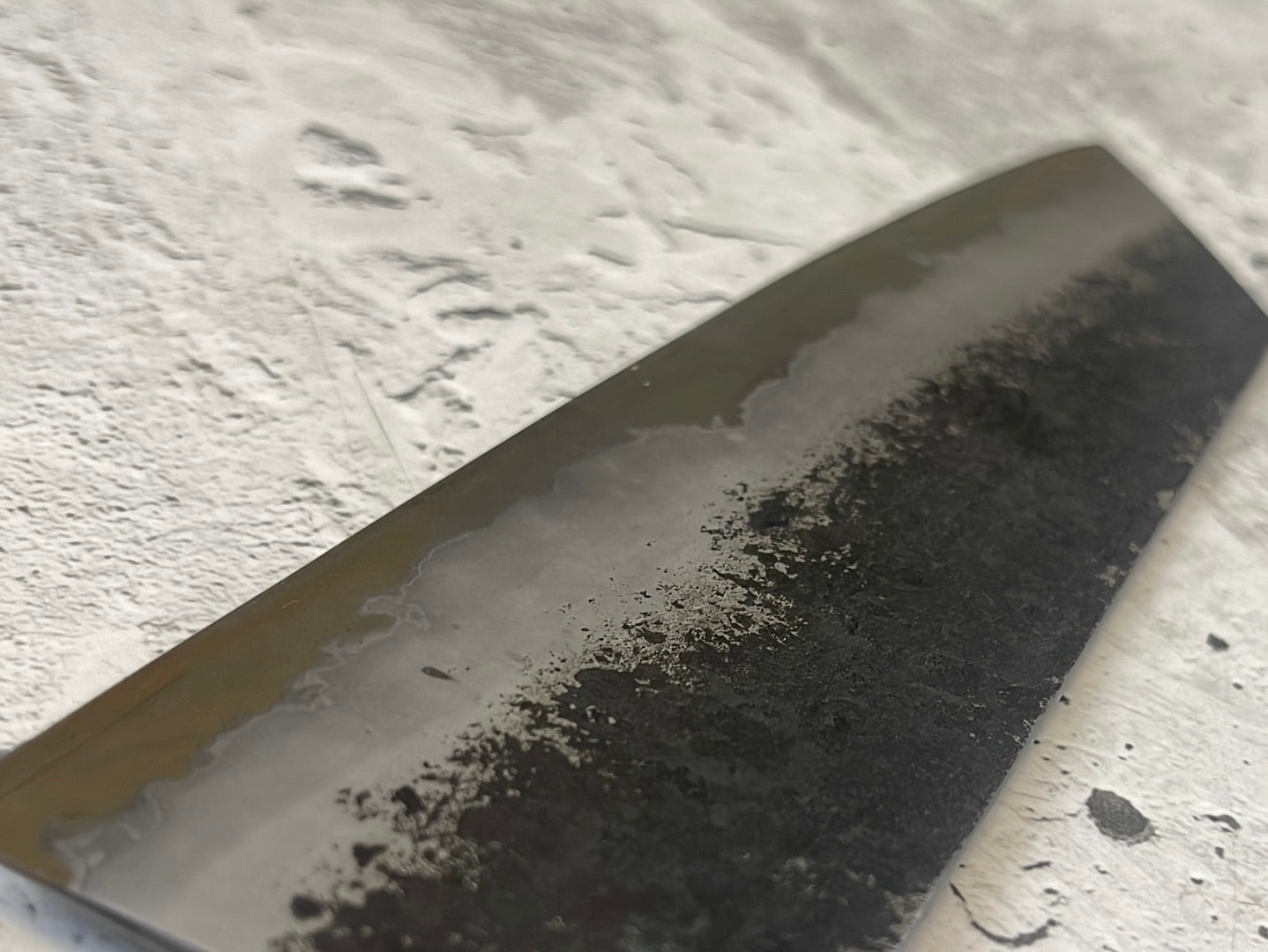SanMai Bunka 180mm Kurouchi Etched, Amboyna Burl & Rosewood Handle