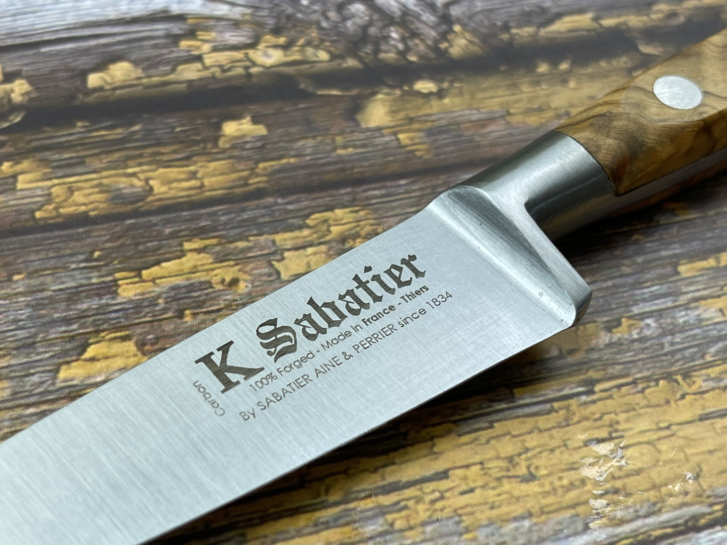 K Sabatier Paring Knife 100mm - CARBON STEEL - OLIVE WOOD HANDLE