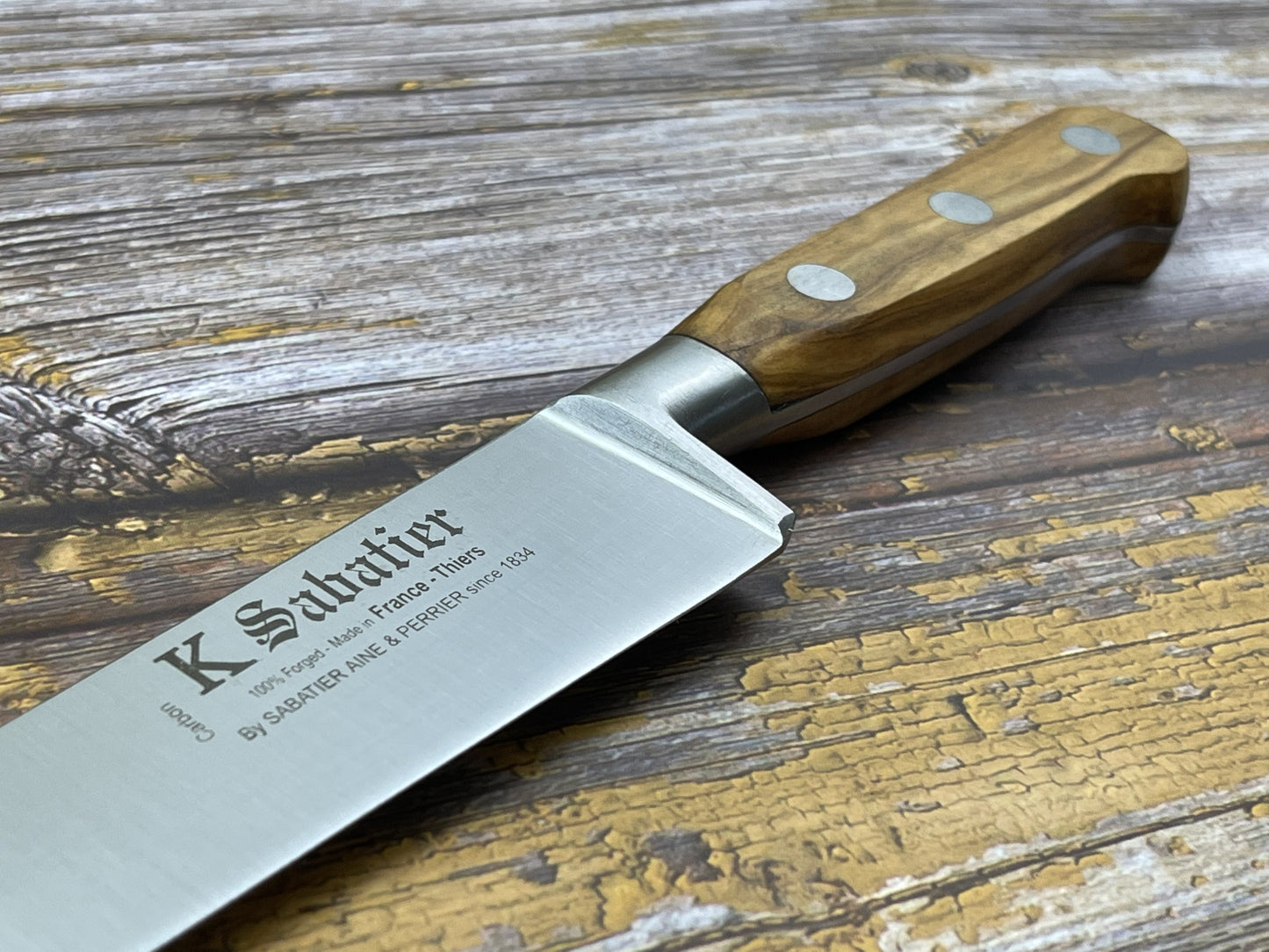 K Sabatier Slicing Knife 200mm - CARBON STEEL - OLIVE WOOD HANDLE