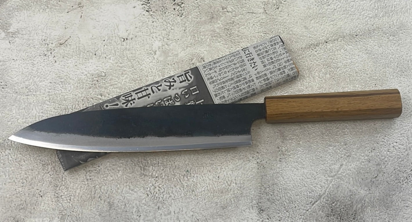 Tsukasa Shiro Kuro 210mm Gyuto- Shirogami Steel - Oak Octagnon Handle