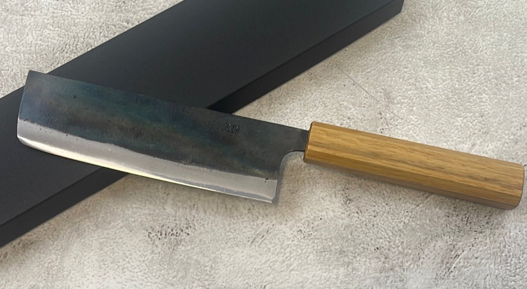 Tsukasa Shiro Kuro 150mm Nakiri - Shirogami Steel - Oak Octagnon Handle