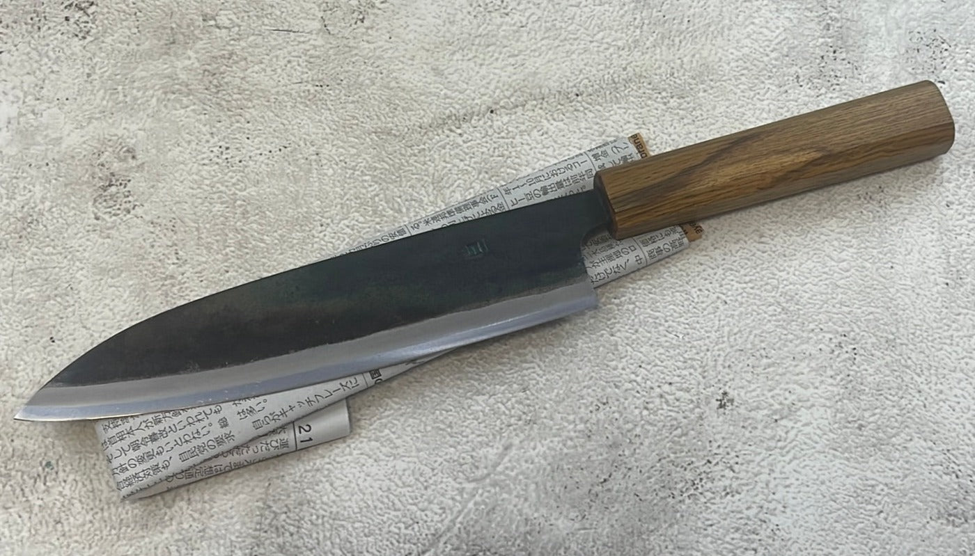 Tsukasa Shiro Kuro 180mm Gyuto- Shirogami Steel - Oak Octagnon Handle