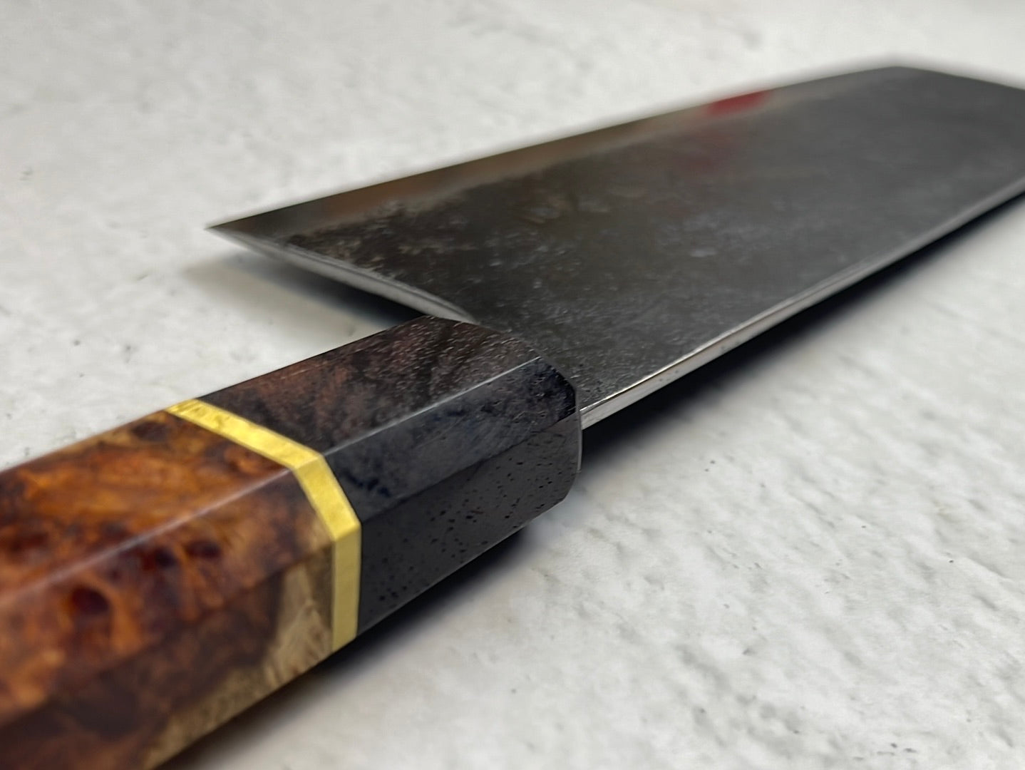 Nakiri 170mm Kurouchi Gold Amboyna Burl & Rosewood with Brass Spacer