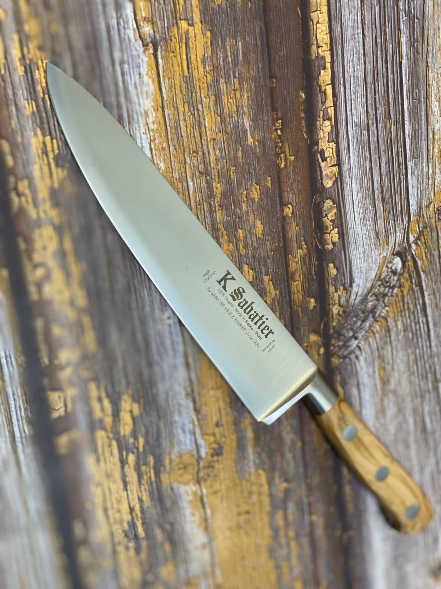 K Sabatier Chef Knife 200mm - HIGH CARBON STEEL - OLIVE WOOD HANDLE
