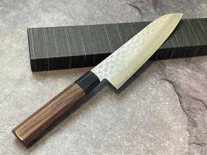 Yoshimune Santoku Damascus Hammered Finish Knife 180mm (7in) Stainless clad AUS10