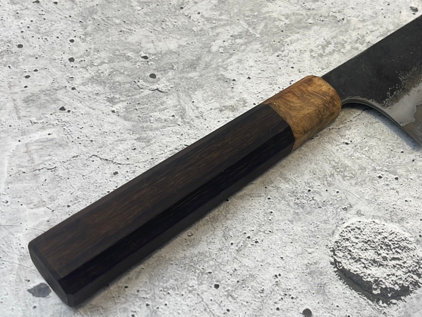 SanMai K-Tip Gyuto 230mm Kurouchi Kasumi, Amboyna Burl & Rosewood Handle