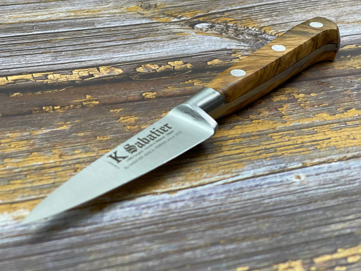 K Sabatier Paring Knife 80mm - HIGH CARBON STEEL - OLIVE WOOD HANDLE