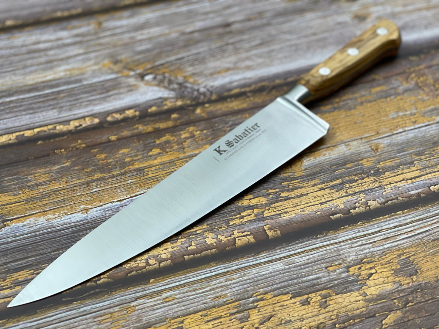 K Sabatier Chef Knife 250mm - CARBON STEEL - OLIVE WOOD HANDLE