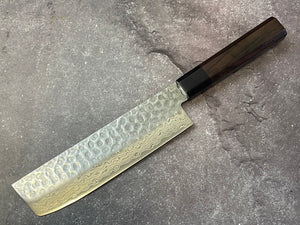 Yoshimune Nakiri Damascus Hammered Finish Knife 160mm (6.1in) Stainless clad AUS10