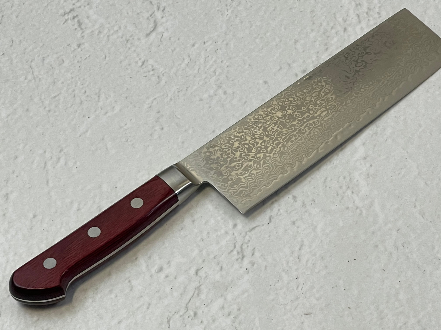 Tsunehisa VG10 33-Layer Damascus Nakiri 180mm Red Pakka Handle - Made in Japan 🇯🇵