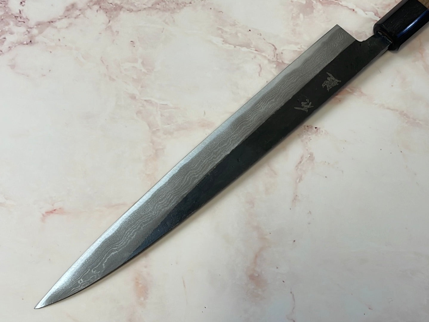 Yoshimune Sujihiki Kurouchi 240mm(9.4 in) Aogami (Blue) No.2 Damascus (17layers) Double-Bevel