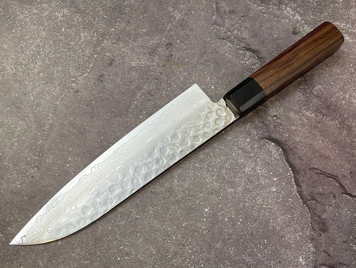 Yoshimune Santoku Damascus Hammered Finish Knife 180mm (7in) Stainless clad AUS10